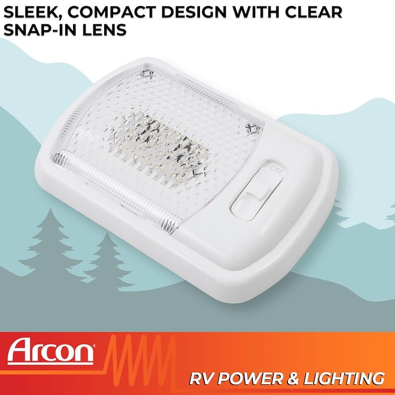 LED Ceiling Single Light Arcon 20669N – Euro-Style 12V Bright White SMD, Clear Lens, Easy On/Off Switch, Compact Interior Dome Fixture for RVs, Trailers, or Campers