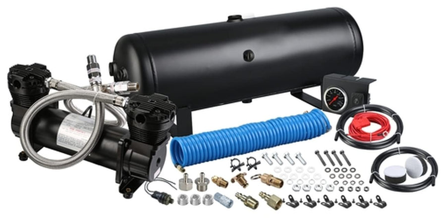 On Board Air Compressor Kit Bulldog Winch 41007- Twin Head 4.2 CFM with 2.5 Gal Tank in-Cab Gauge and Switch