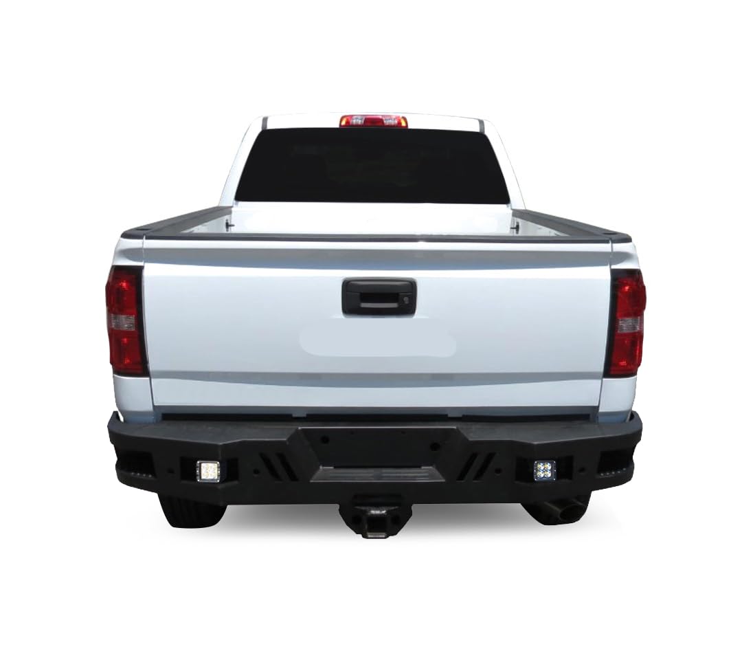 Black Horse Armour Rear Super Heavy Duty Bumper Matte Black Includes 1 Set of 4in Cube Lights Compatible with 2011-2019 GMC Sierra 2500 HD/ 3500 HD|2011-2019 Chevrolet Silverado 2500 HD/3500 HD