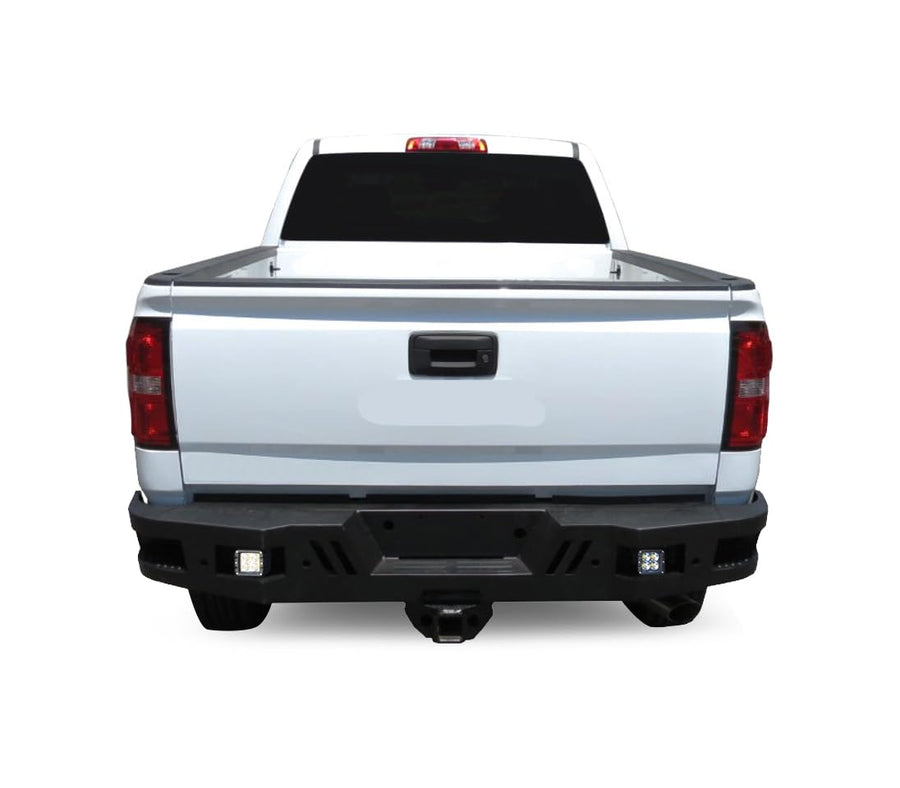 Black Horse Armour Rear Super Heavy Duty Bumper Matte Black Includes 1 Set of 4in Cube Lights Compatible with 2011-2019 GMC Sierra 2500 HD/ 3500 HD|2011-2019 Chevrolet Silverado 2500 HD/3500 HD