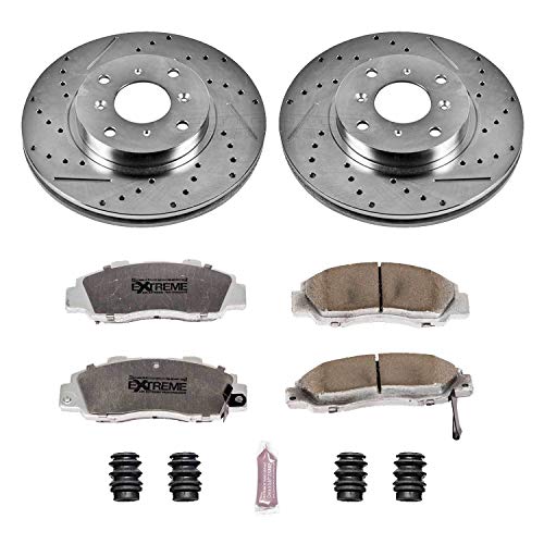 Power Stop K1037-26 Z26 Carbon Fiber Brake Pads Front with Drilled & Slotted Brake Rotors Kit For Honda Prelude 1993-1996 [Model Specific]