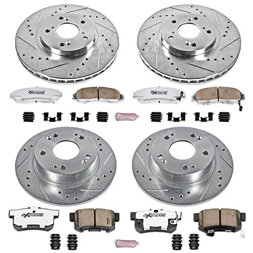 Power Stop K2297-26 Z26 Carbon Fiber Brake Pads Front and Rear with Drilled & Slotted Brake Rotors Kit For Acura TSX 2004-2008, Honda Accord 2003-2007 [Model Specific]