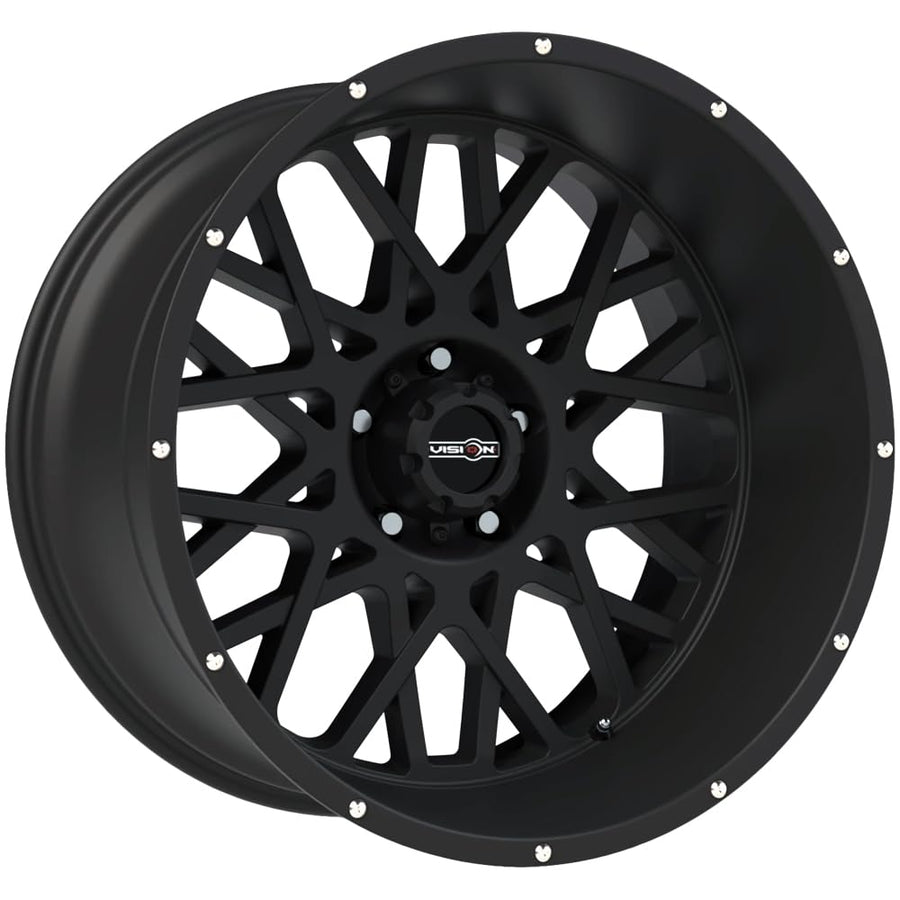 Rocker Style: Vision Off-road Wheels, 412 RWD, Finish: Satin Black w/Chrome Bolts, Wheel Size Inches: 18X9 PCD: 5-127 Load Rating lbs. 2400