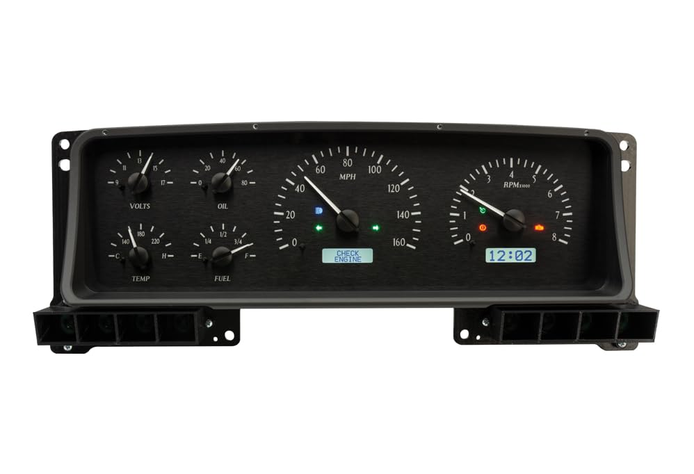 Dakota Digital VHX-87F-PU-K-W Gauge System Analog Dash Compatible with 1987-91 Ford Pickup and Bronco, Black Alloy Style, White Backlighting