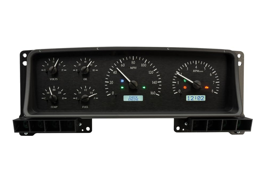 Dakota Digital VHX-87F-PU-K-W Gauge System Analog Dash Compatible with 1987-91 Ford Pickup and Bronco, Black Alloy Style, White Backlighting