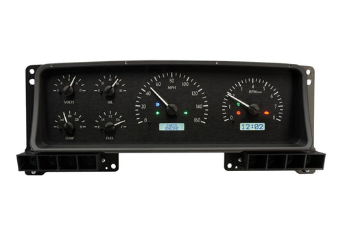Dakota Digital VHX-87F-PU-K-W Gauge System Analog Dash Compatible with 1987-91 Ford Pickup and Bronco, Black Alloy Style, White Backlighting