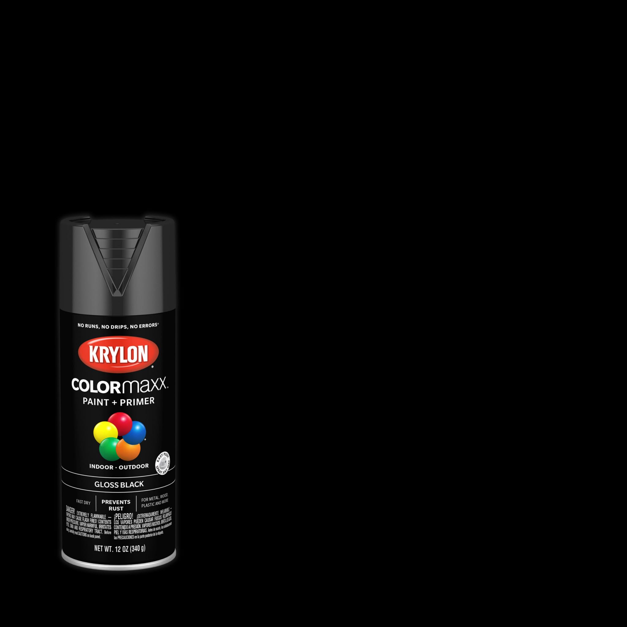 Krylon K05505007 Spray Paint and Primer COLORmaxx for Indoor/Outdoor Use, Gloss Black 12 Ounce (Pack of 1)