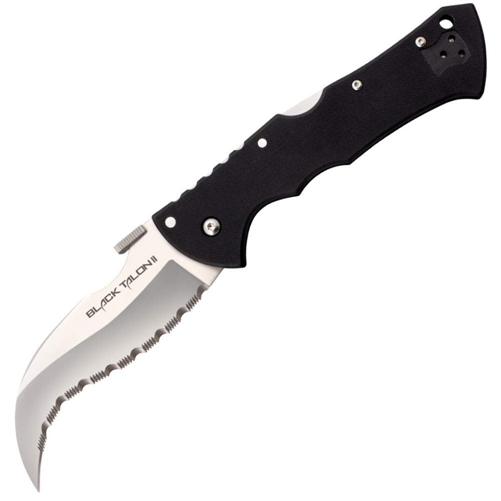 Cold Steel Talon II Black Folding Knife with Tri-Ad Lock and Pocket Clip, Serrated, 4.0"