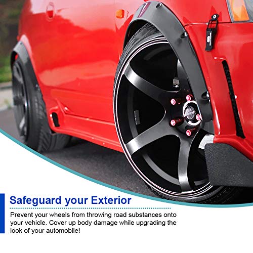 4PC Spec-D Tuning Front + Rear Universal Flexible Car Fender Flares Black Durable Extra Wide Body Kit Wheel