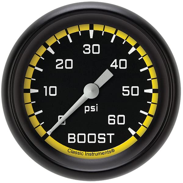 AX343YBPF Classic Instruments AutoCross Yellow 2-5/8" Boost Gauge, 60 psi