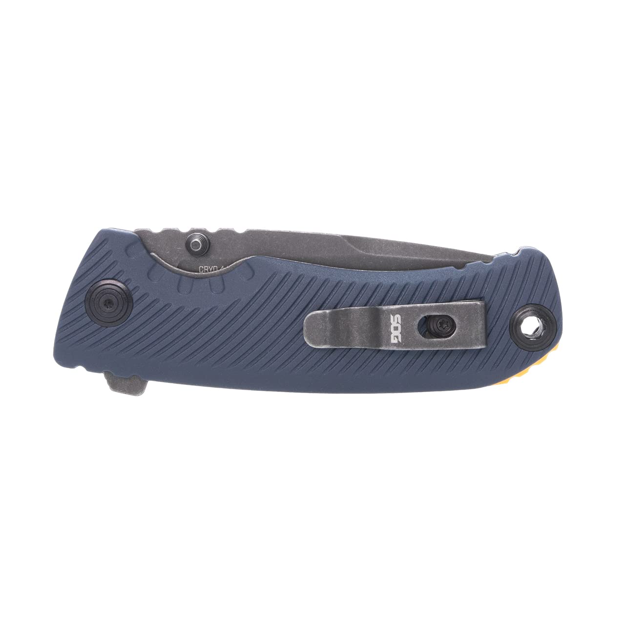 SOG Tellus ATK Folding Knife | Ambidextrous GRN Handle | CRYO 440C Stainless Steel Blade | Adjustable Belt Clip, Squid Ink/Yellow Outdoor Assisted Opening Frame Lock
