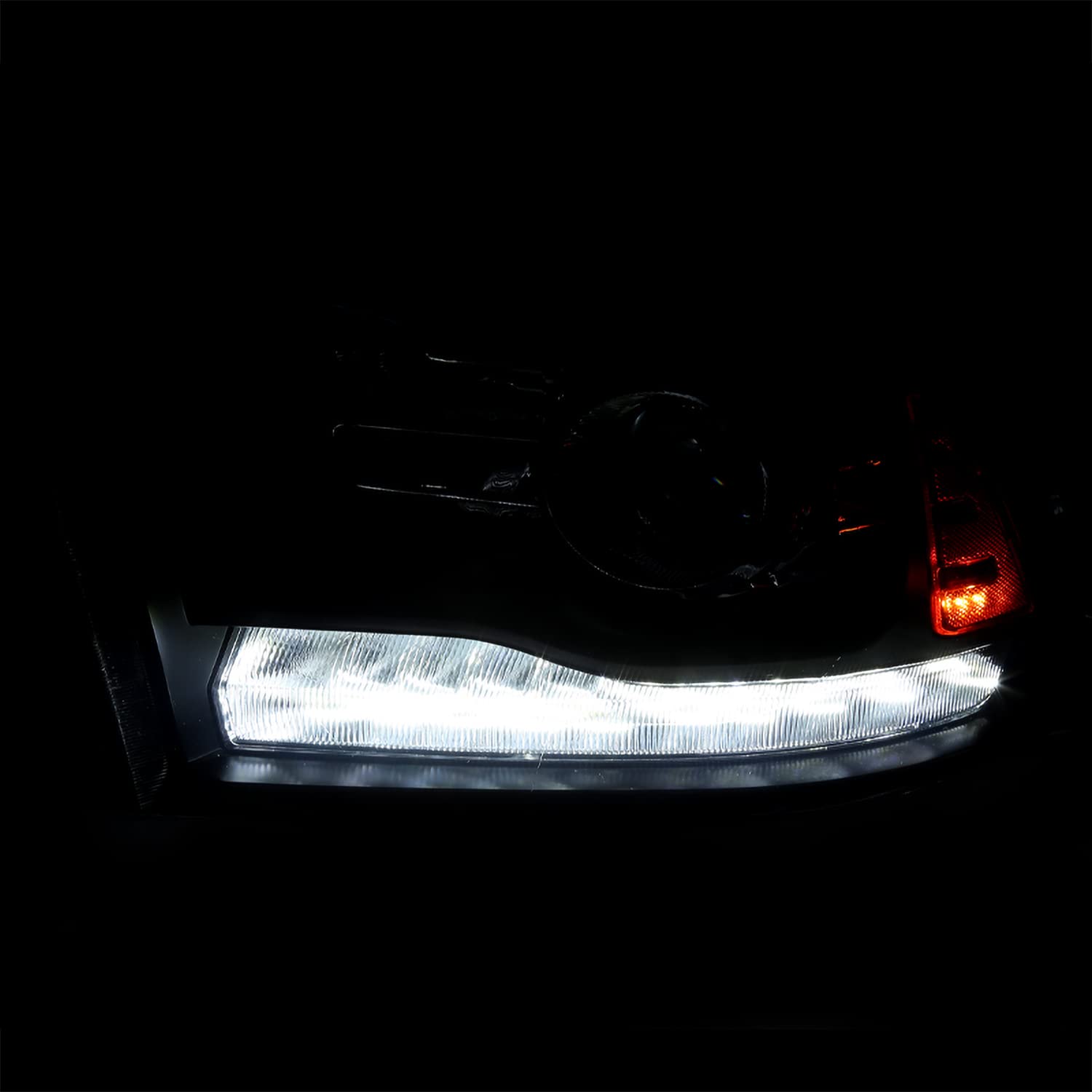 Black Smoke SPEC-D TUNING Projector Headlights + Sequential Switchback LED Signal Strip Compatible with 2009-18 Dodge RAM 1500/2500/3500, 2019-24 Dodge RAM 1500 Left + Right Pair Headlamps Assembly
