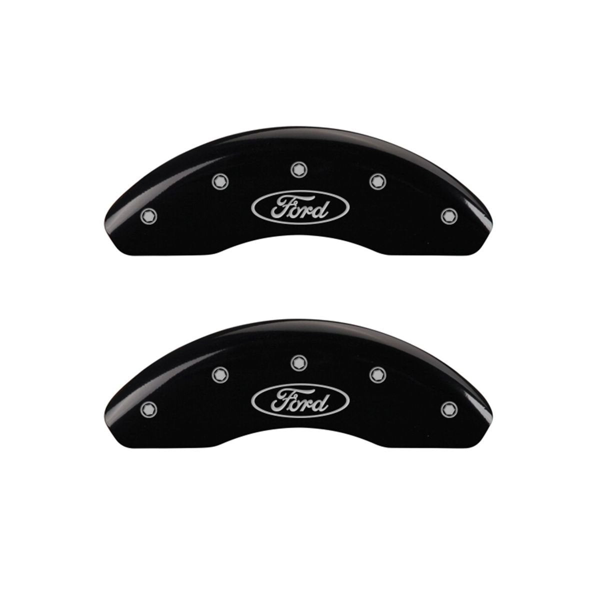 SET OF 4 CALIPER COVERS, OVAL LOGO/FORD, FRONT AND REAR, BLACK, SILVER CHARACTERS