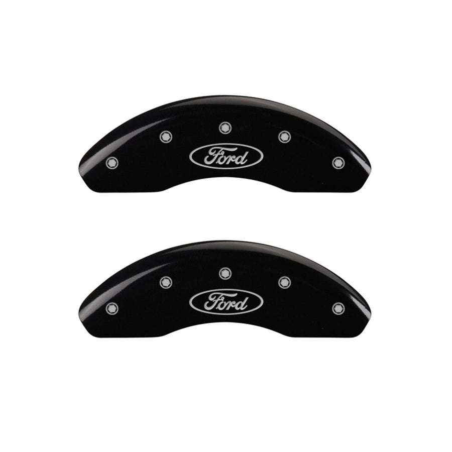 SET OF 4 CALIPER COVERS, OVAL LOGO/FORD, FRONT AND REAR, BLACK, SILVER CHARACTERS