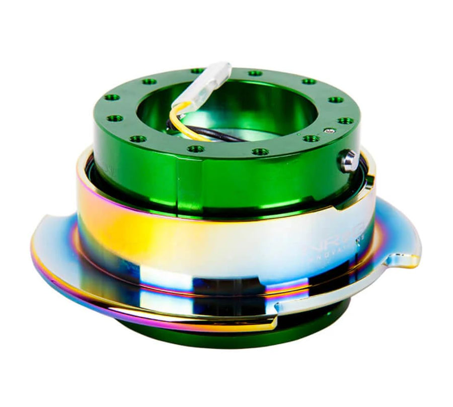 NRG Innovations Gen 2.5 NRG-SRK-250GN-MC Race Steering Wheel Quick Release Kit Adapter Green Body/Neo Chrome Ring, 6x70 and 6x74mm Bolt Patterns