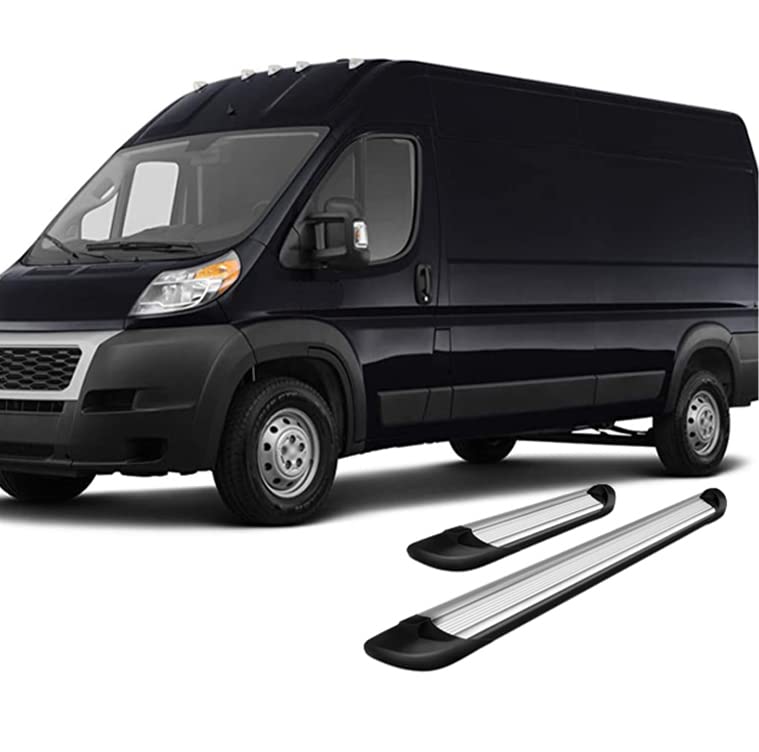 Transporter Black Horse Running Boards Silver Compatible with 2014-2025 Ram ProMaster 1500|2014-2025 Ram ProMaster 2500|2014-2025 Ram ProMaster 2500|2014-2025 Ram ProMaster 3500-TR-D13596S