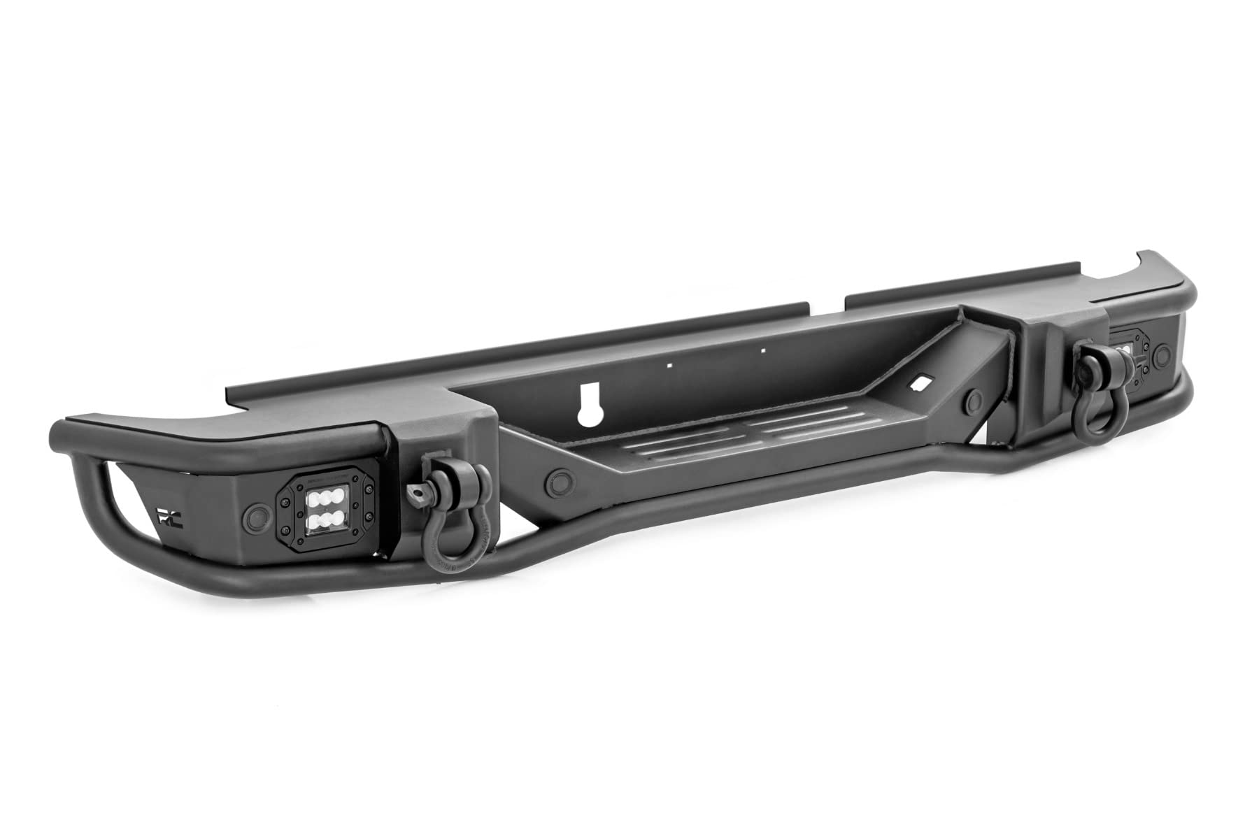 Rough Country Rear Bumper Tubular with LED Lights for Jeep Gladiator JT (2020-2025) - Includes D-Rings & Dual 2" Black Series LED Pods, No-Drill Install