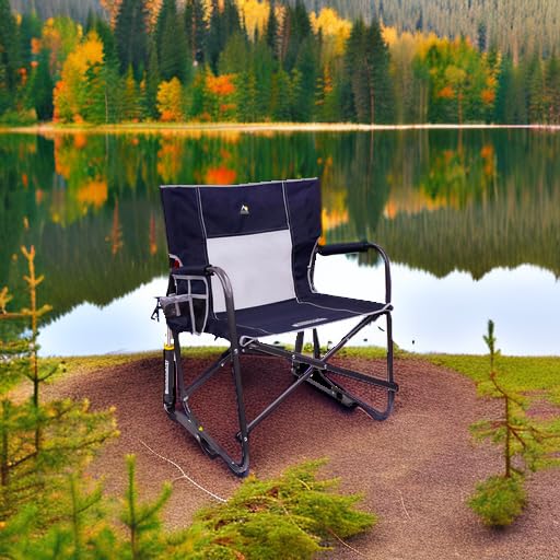 Freestyle Rocker GCI OUTDOOR with Side Table Camping Chair | Portable Folding Rocking Chair with Solid, Durable Armrests, Drink Holder & Comfortable Backrest — Heathered Indigo