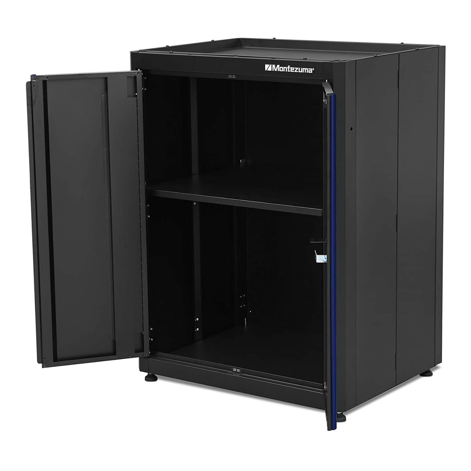 Garage Tool Storage System Montezuma - 30.5 x 24 Locking 2 Door Stacking Base Cabinet with Magnetic Latches & Black Powder Coat Finish - BKMG3024STBC