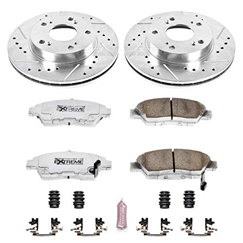 Power Stop K2386-26 Z26 Carbon Fiber Brake Pads Front with Drilled & Slotted Brake Rotors Kit For Acura RSX 2002-2006, Honda Civic 2004-2005 [Model Specific]
