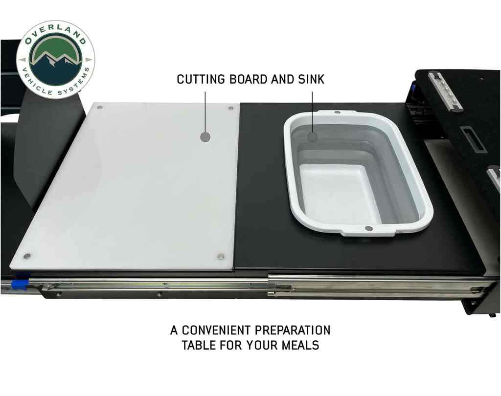 Camp Cargo Box Kitchen Overland Vehicle Systems with Slide Out Sink, Cooking Shelf and Work Station - Aircraft Grade Aluminum with Stainless Steel Hardware - for SUV, Truck, or Trailer