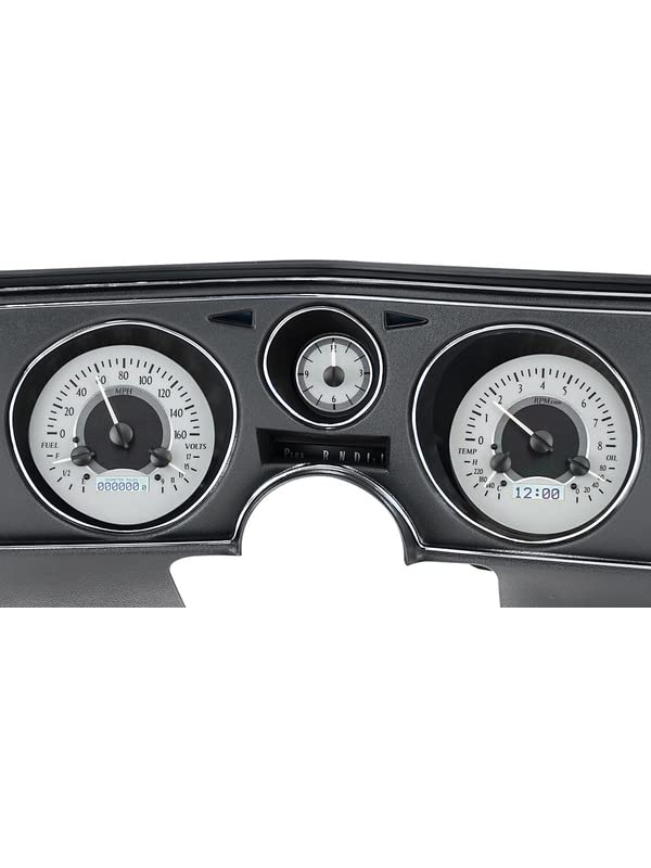 Dakota Digital 69 Chevelle El Camino Dash Gauges & Silver White Analog Clock VHX-69C-CVA-S-W