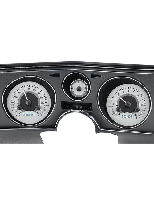 Dakota Digital 69 Chevelle El Camino Dash Gauges & Silver White Analog Clock VHX-69C-CVA-S-W