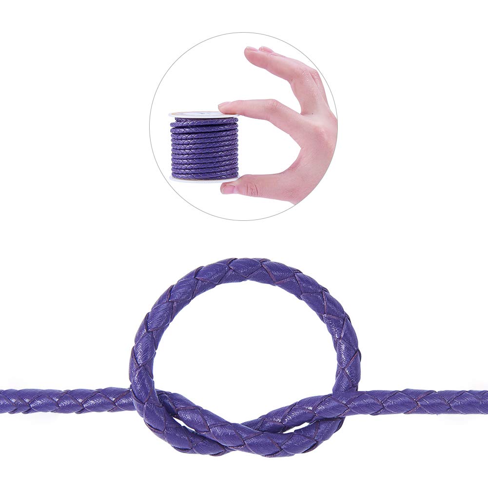 5 Yards JEWELEADER Round Braided Bolo Real Leather Cord 4mm Genuine Cowhide Leather Rope DIY Craft String for Necklace Bracelet Jewelry Making Key Chain Pet Chain Dark Violet