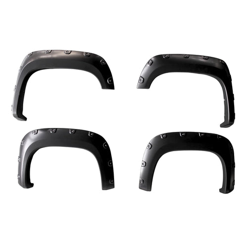 Fender Flares TrailFX Fits GMC Sierra 1500 2007-2013 Pocket Style Black Smooth Paintable Plastic Set of 4 Fender Flares with Stainless and Black Steel Rivets TrailFX TFG3001S