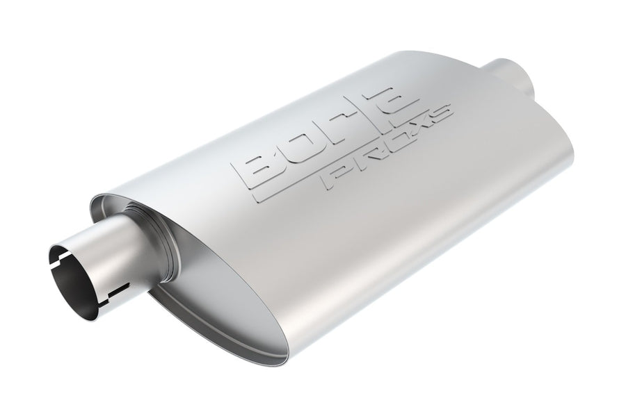 BORLA ProXS 400479 Muffler 2.25" Offset Inlet/ 2.25" Center Outlet, 4.25" x 7.88" Oval, 14 Long Body, 19" Overall Length. Universal Part. Reversible Design. Notched Necks.