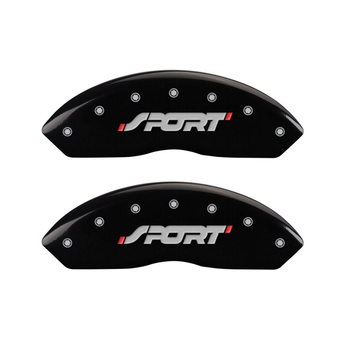 SET OF 4 CALIPER COVERS, BLACK FRONT AND REAR: SPORT, SILVER CHARACTERS