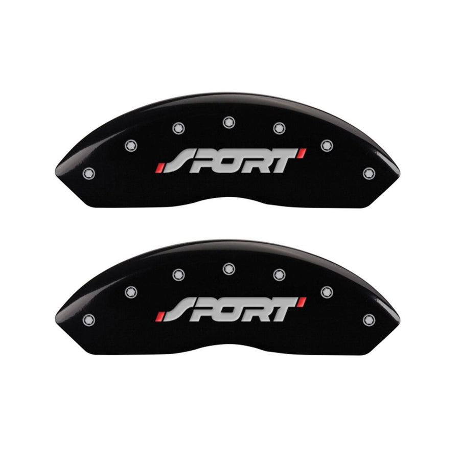 SET OF 4 CALIPER COVERS, BLACK FRONT AND REAR: SPORT, SILVER CHARACTERS