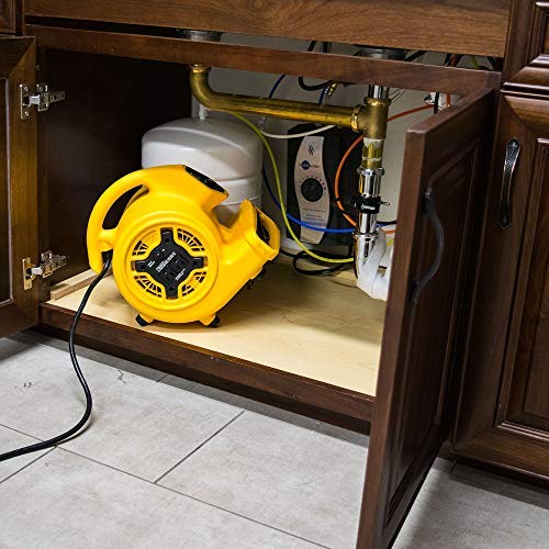 P-130A XPOWER Mini Mighty 1/5 HP 800 CFM Centrifugal Air Mover, Carpet Dryer, Floor Fan, Blower, Stackable, Daisy Chain, for Water Damage Restoration, Janitorial, Plumbing, Home Use, Yellow