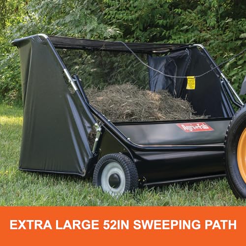 52" Agri-Fab Tow-Behind Lawn Sweeper, 26 cu. ft Hopper Bag Capacity; Leaf & Grass Catcher, with Adjustable Brush Height and Dump From Seat Handle