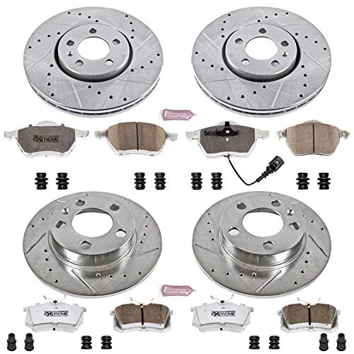 Power Stop K899-26 Z26 Carbon Fiber Brake Pads Front and Rear with Drilled & Slotted Brake Rotors Kit For VW Beetle, VW Golf, VW Jetta [Model Specific]