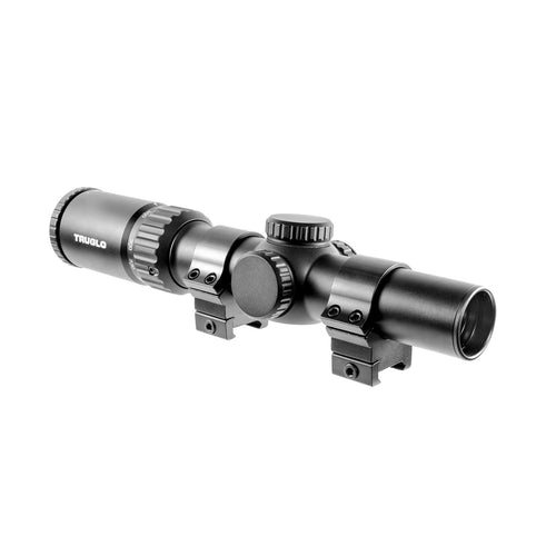 Opti-Speed TRUGLO Velocity Calibrated Adjustable Crossbow Hunting Scope for Increased Accuracy | 1-4 x 24mm; 215-450 FPS; Fully-Coated Lenses; Brightness Control