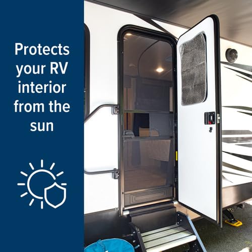 Camco SunShield 45167 Reflective Door Window Cover | Helps Protect Your RV from Harmful UV Rays and Regulates RV Temperature | 16" (L) x 25" (W)