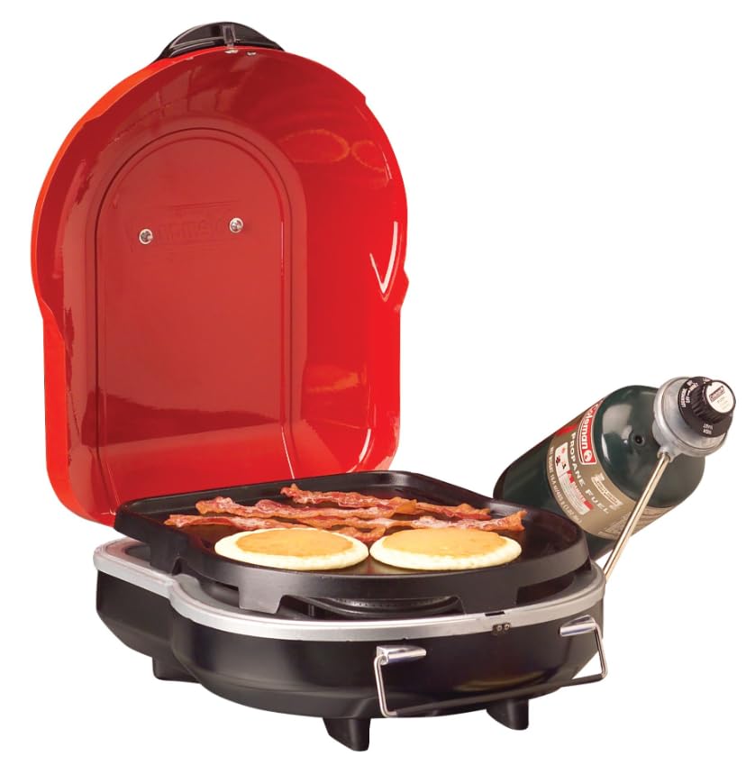 Coleman 6,000 BTU Fold ‘N Go Portable Propane Grill, Lightweight Gas Grill with Push-Button Starter & Adjustable Horseshoe Burner, Great for Camping, Tailgating, Grilling, BBQ