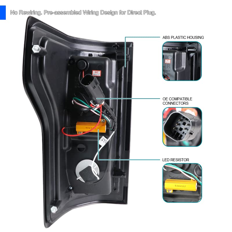 Black Tail Lights w/LED Light Bar SPEC-D TUNING Compatible with 2018-2020 Ford F-150, Left + Right Pair Assembly