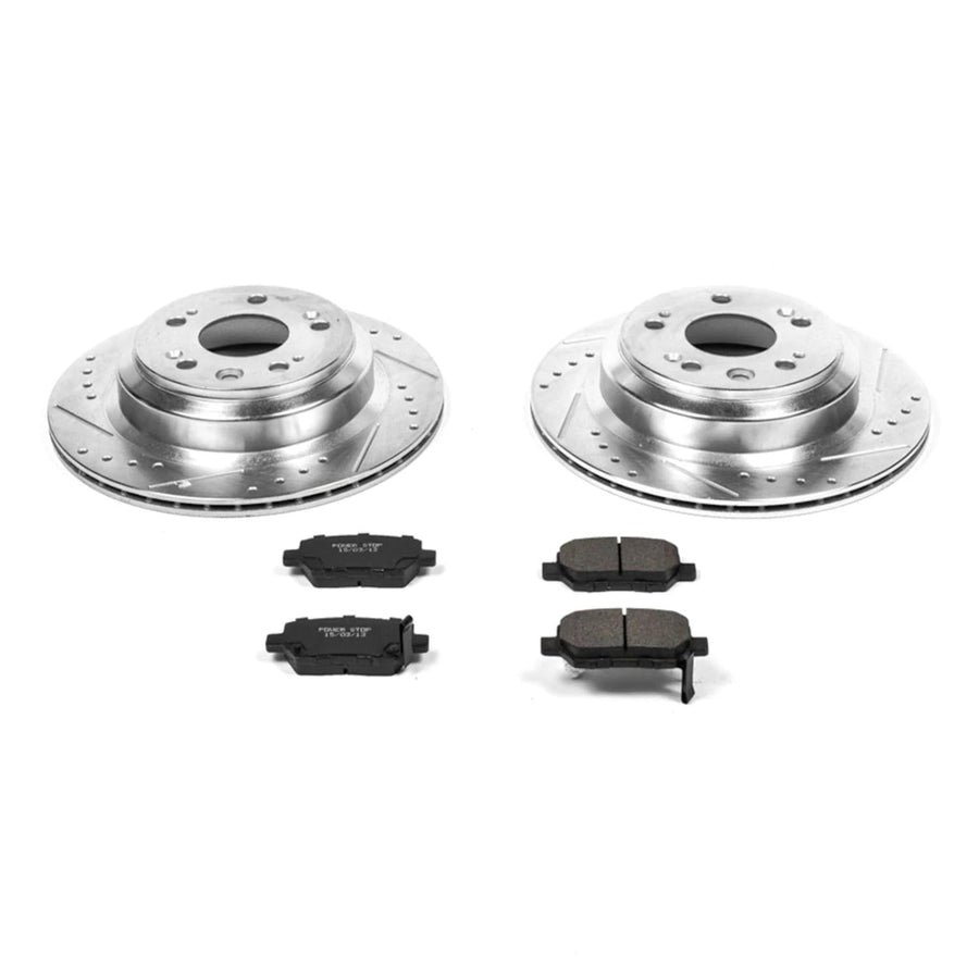 Power Stop K4605 Z23 Rear Carbon Fiber Brake Pads with Drilled & Slotted Brake Rotors Kit For Acura RL 2005-2012 [Model Specific]
