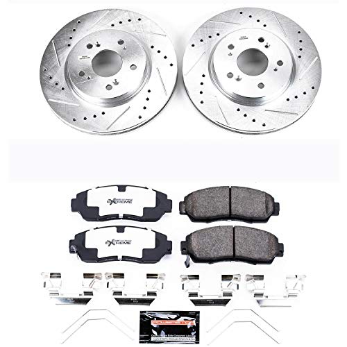 Power Stop K5432-26 Z26 Carbon Fiber Brake Pads with Drilled & Slotted Brake Rotors Kit Front