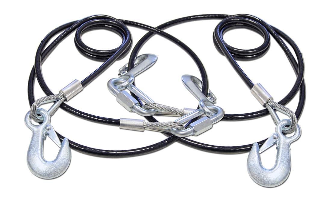 Pair of Roadmaster 674 Coiled Safety Double Hook Cables Compatible with Tow Bars & Towed Vehicles | 80" Long | 10,000 lb Capacity Per Pair | Secure, Heavy-Duty Safety Connection During Towing