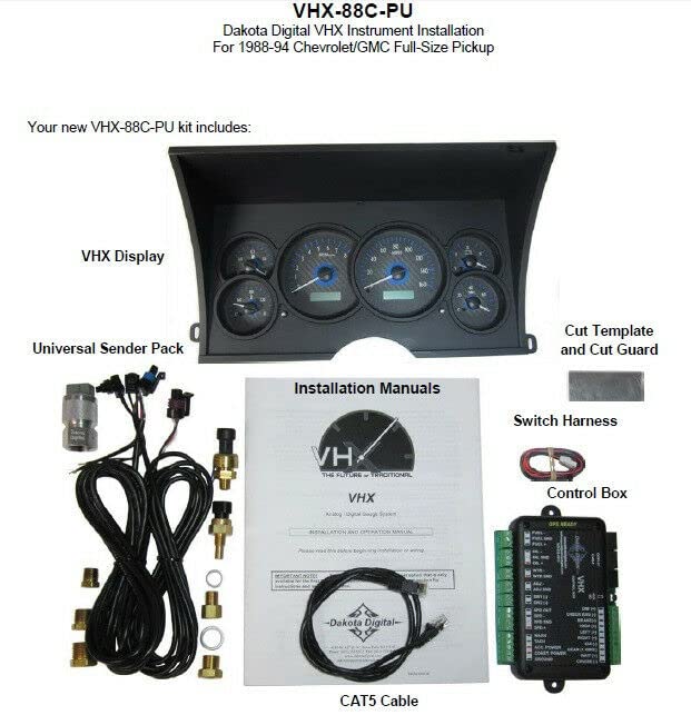 Dakota Digital VHX System-Silver Alloy Style Face Compatible with 1988-94 Chevy Pickup w/White Display