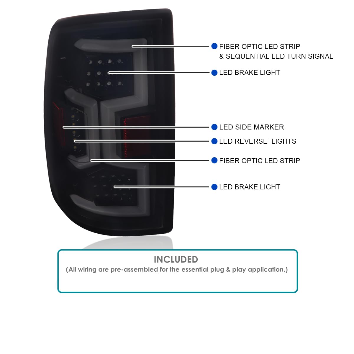 Glossy Black Smoke Tail Lights SPEC-D TUNING w/Fiber Optic Sequential LED Turn Signal Lights Compatible with 2019-2024 Dodge Ram 2500/3500