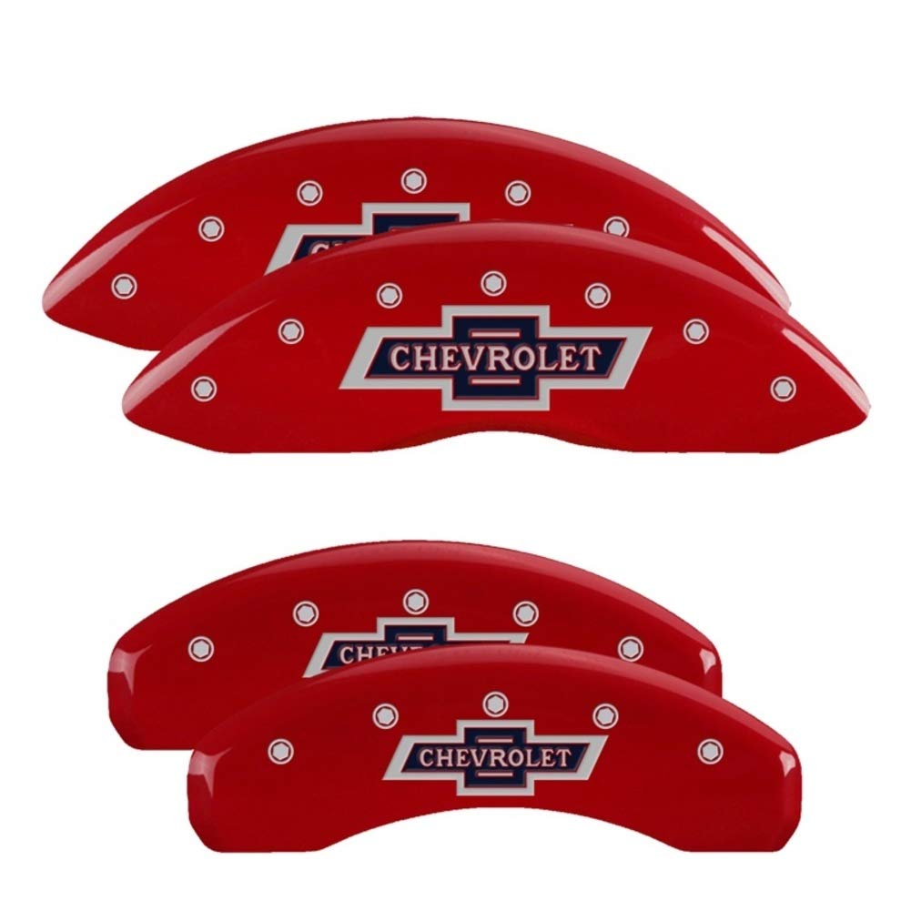 MGP 100 Anniversary Caliper Covers 14234SBANRD Chevrolet Red Powder Coat Finish, Silver Characters, Set of 4