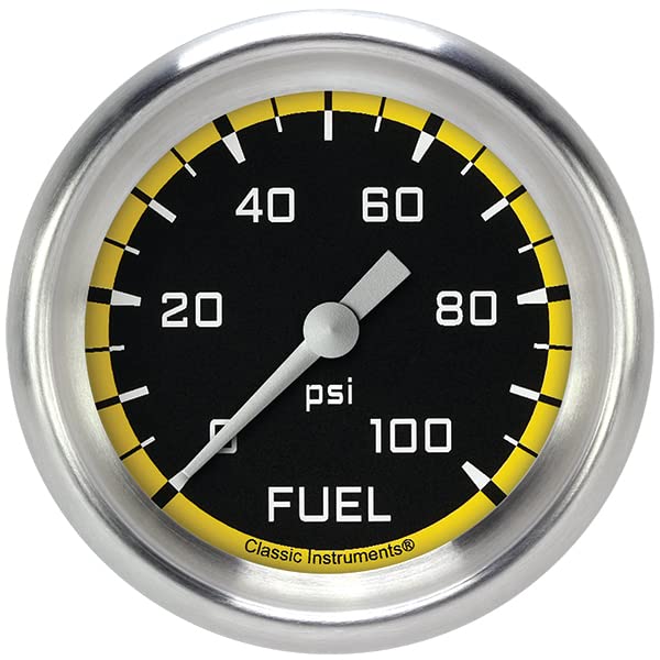 AX346YAPF Classic Instruments AutoCross Yellow 2-5/8" Fuel Pressure Gauge, 100 psi