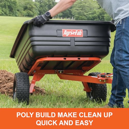 Tow Behind Agri-Fab 45-0552 700 lbs Poly Dump/Swivel Cart, 12 CU. FT. Capacity; Lawn & Garden Cart/Trailer for Lawn Mowers, 15" Pneumatics Tires, Easy to Use Hand Dumping Mechanism