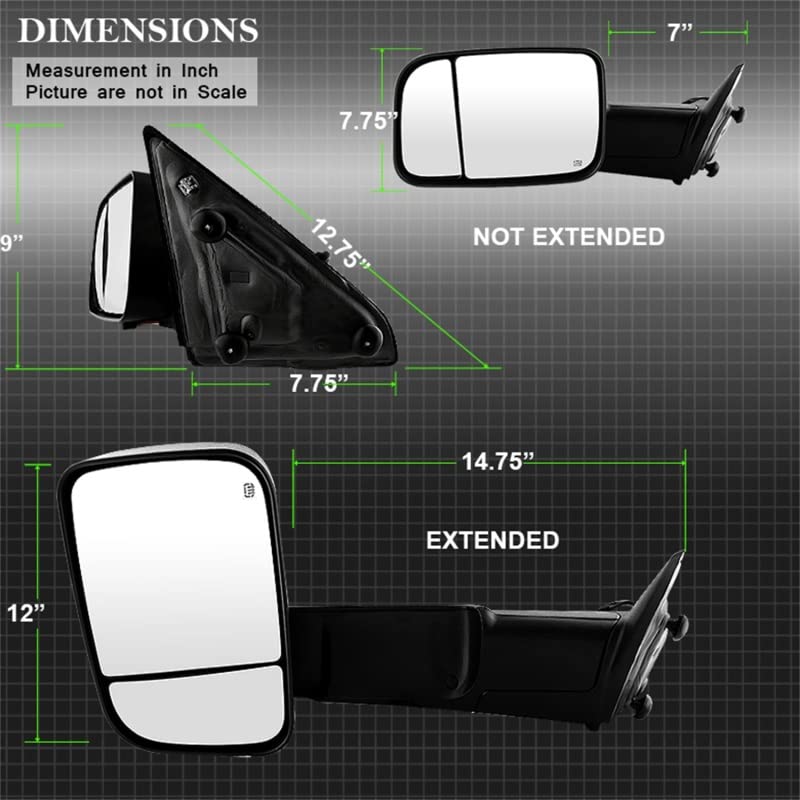 MIR-DRAM09S-PWH-L Xtune Mirror (Dodge Ram 1500 09-12 Manual Extendable - Power Heated Adjust with LED Signal Black Housing - Left Fit: Ram 2500/3500 10-12)