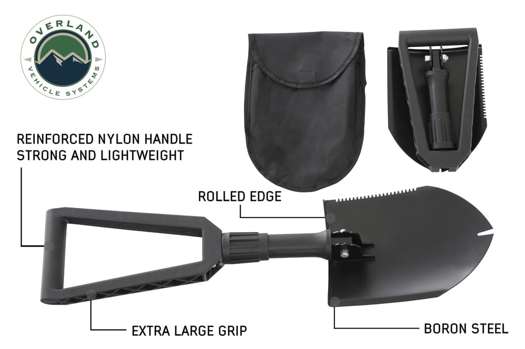 Multi Functional Overland Vehicle Systems Military Style Utility Shovel with Nylon Carrying Case