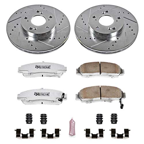 Power Stop K2558-26 Z26 Carbon Fiber Brake Pads with Drilled & Slotted Brake Rotors Kit For Honda Accord 2003-2007 [Model Specific]